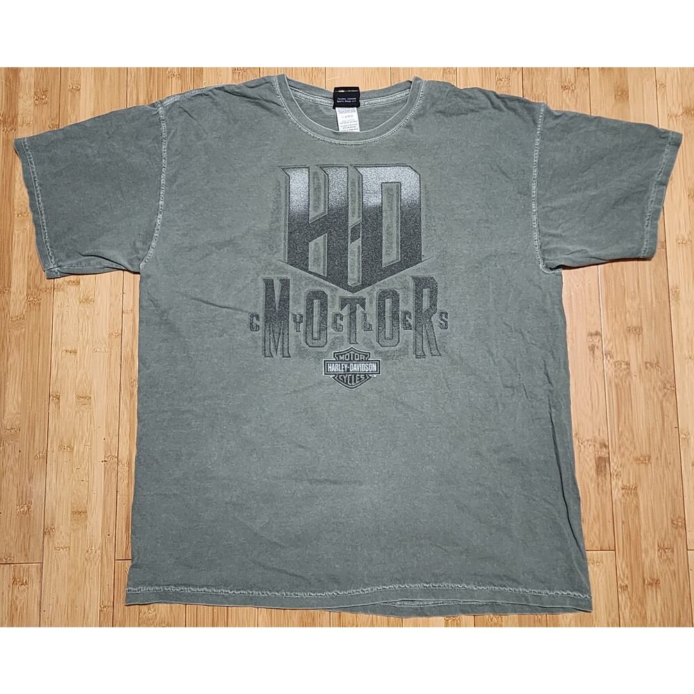 Harley Davidson Motors Rider Biker Dallas Texas Logo T-Shirt Mens XL Green Faded